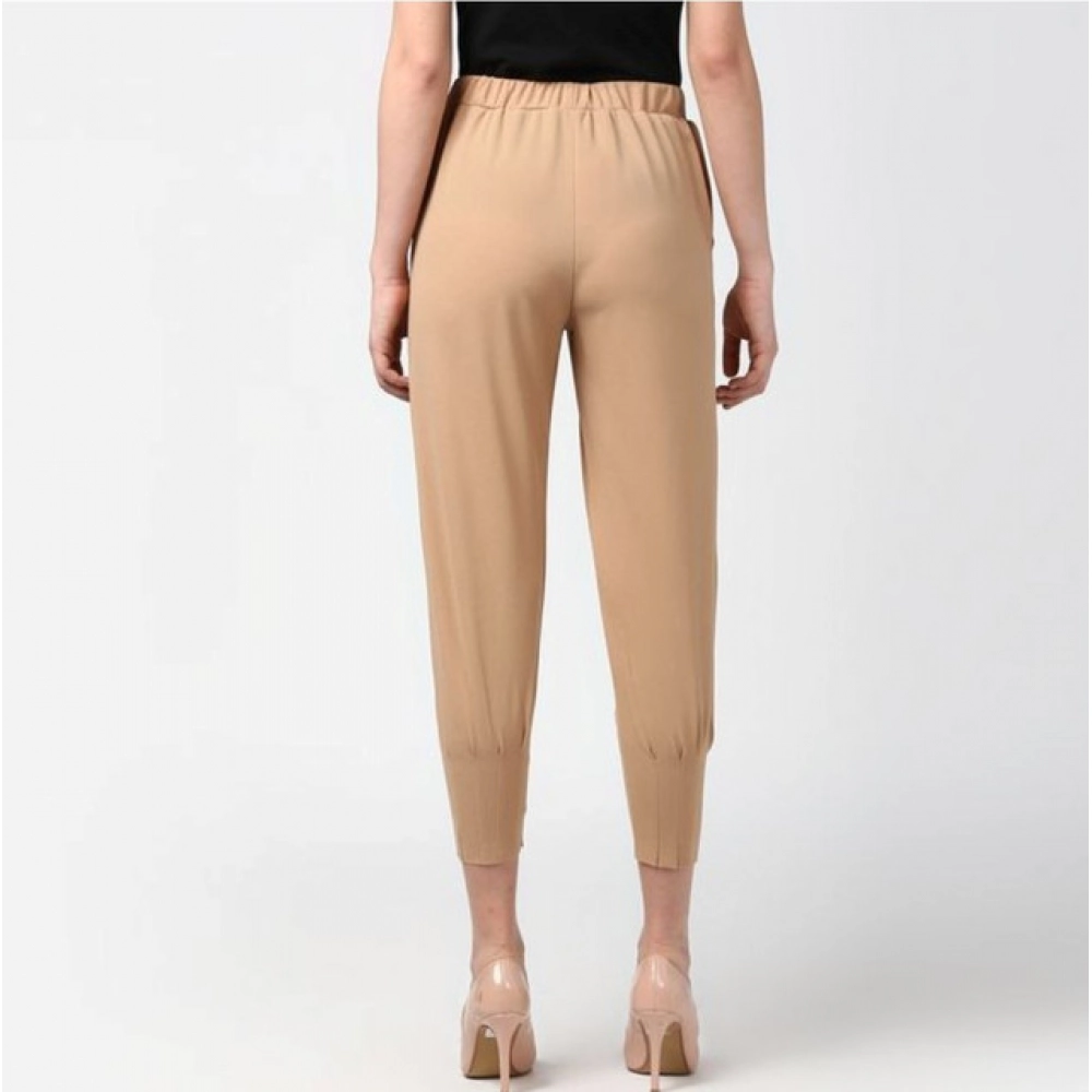 Generic Women's Polyester Solid Elasticated Trousers (Beige) - Image 2