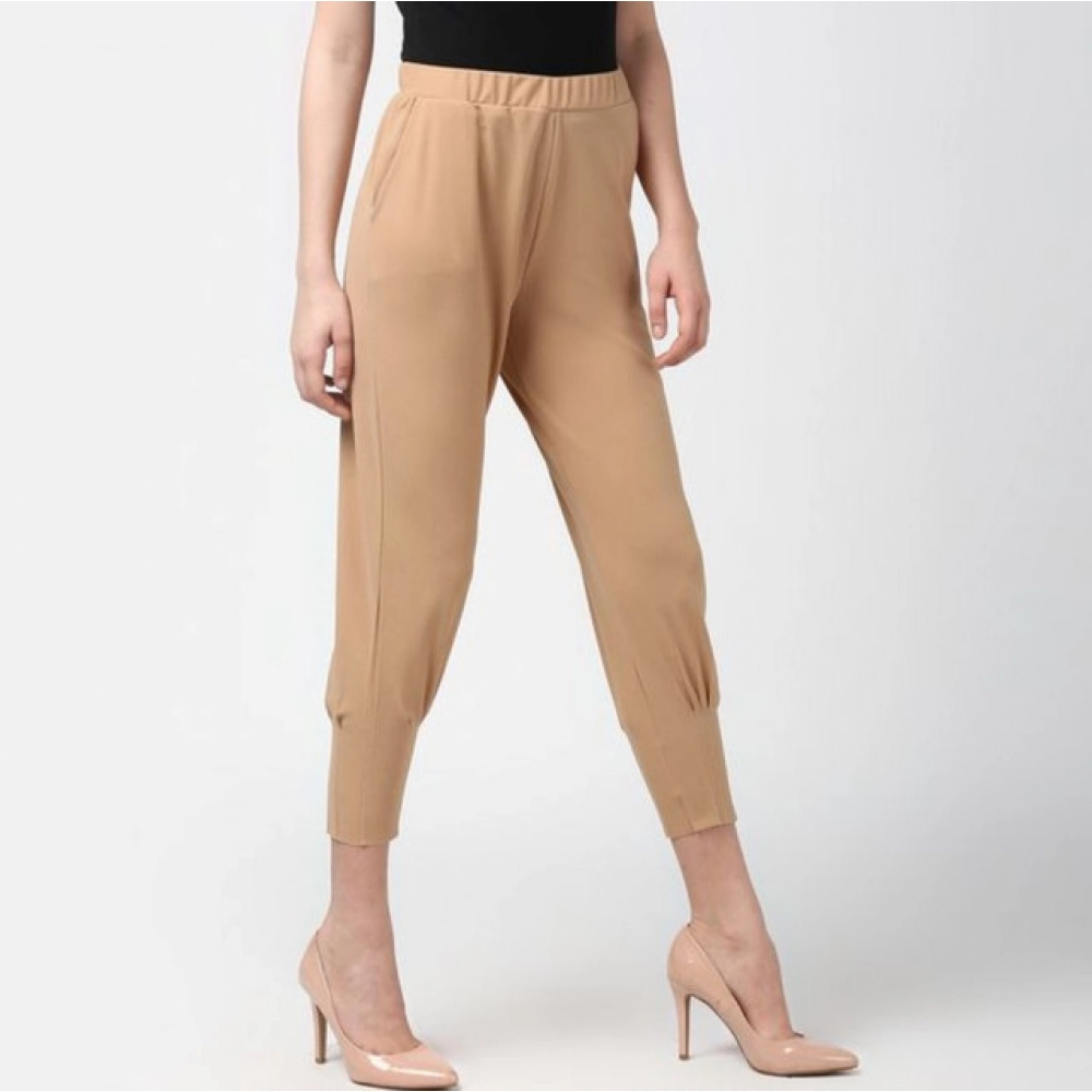 Generic Women's Polyester Solid Elasticated Trousers (Beige) - Image 4