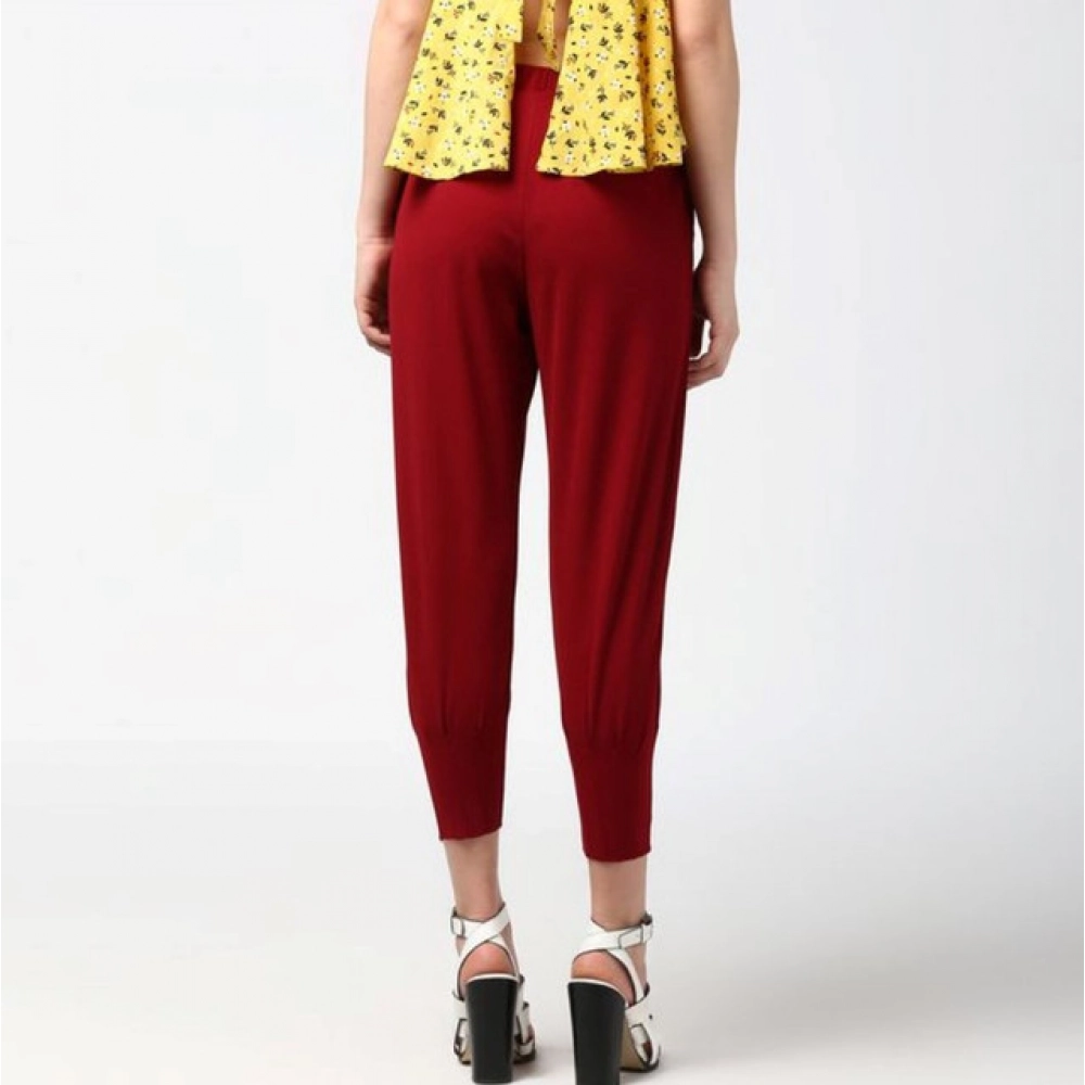 Generic Women's Polyester Solid Elasticated Trousers (Maroon) - Image 2
