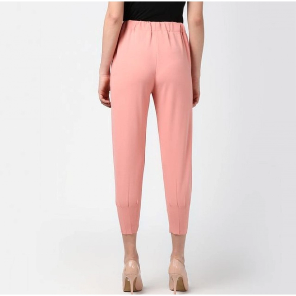 Generic Women's Polyester Solid Elasticated Trousers (Pink) - Image 2