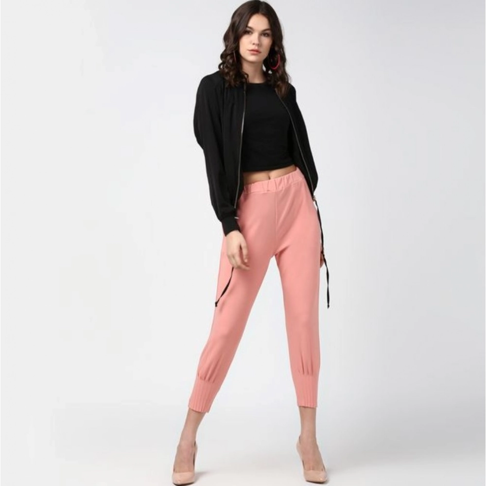 Generic Women's Polyester Solid Elasticated Trousers (Pink) - Image 3