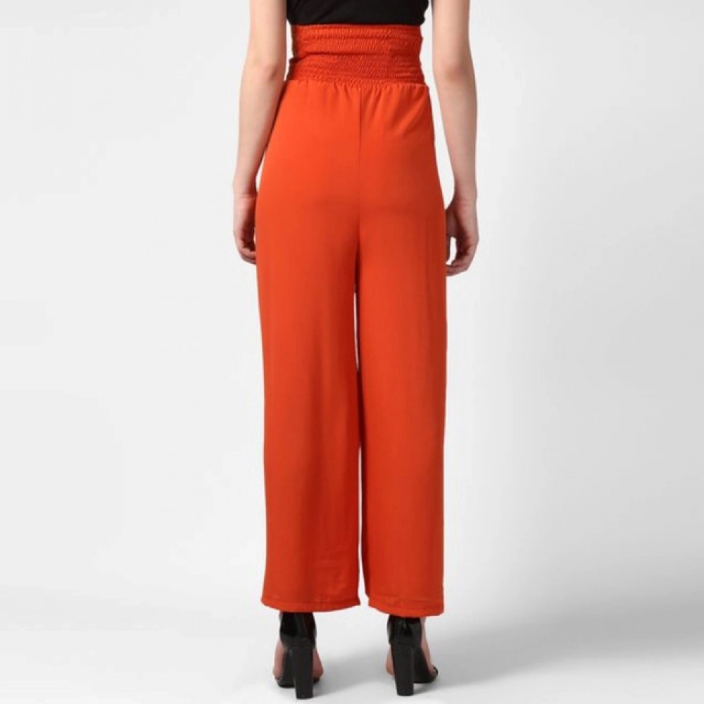 Generic Women's Polyester Solid Smocked Trousers (Orange) - Image 2