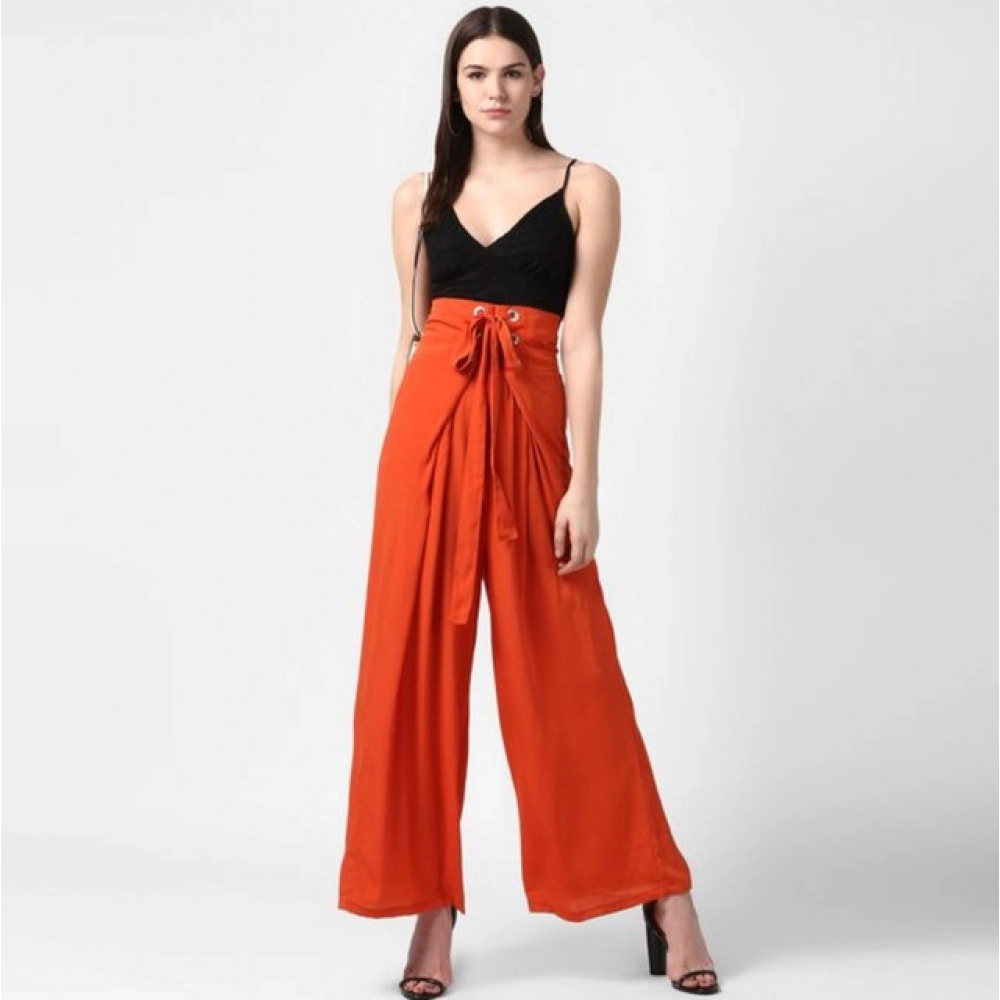 Generic Women's Polyester Solid Smocked Trousers (Orange) - Image 3