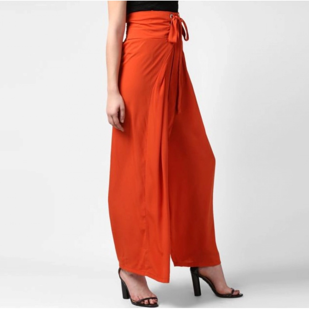 Generic Women's Polyester Solid Smocked Trousers (Orange) - Image 4