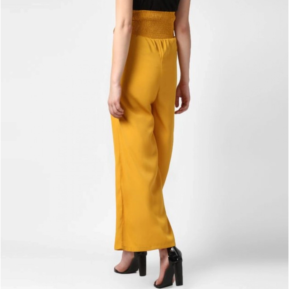 Generic Women's Polyester Solid Smocked Trousers (Yellow) - Image 2