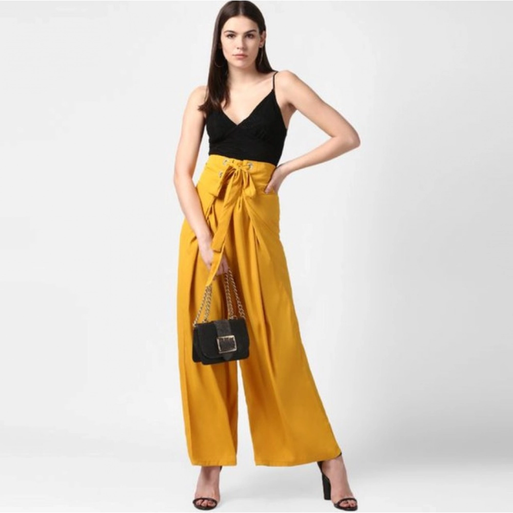 Generic Women's Polyester Solid Smocked Trousers (Yellow) - Image 3