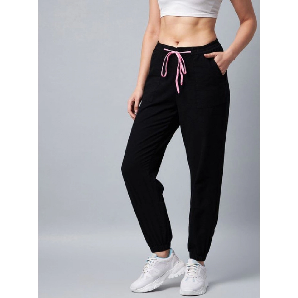 Generic Women's Cotton Twill Solid Elasticated Trousers (Black) - Image 4