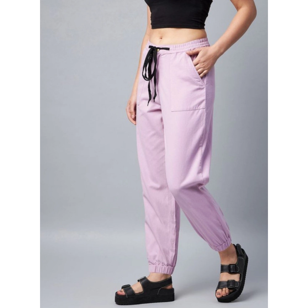 Generic Women's Coton Twill Solid Elasticated Trousers (Lavender) - Image 4