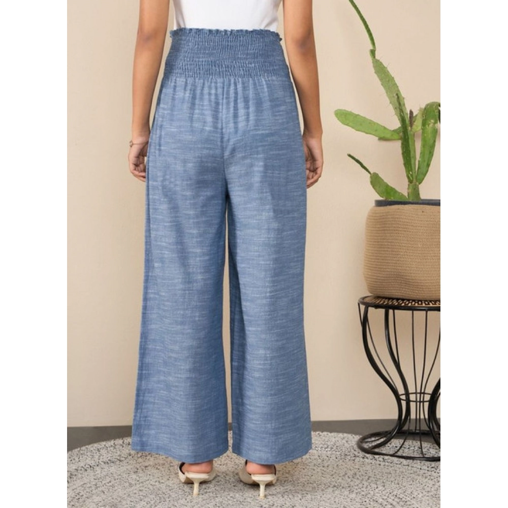 Generic Women's Cotton Self Design Smocked Trousers (Blue) - Image 3