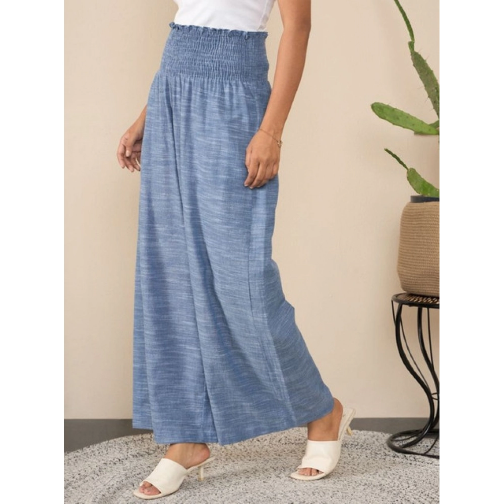 Generic Women's Cotton Self Design Smocked Trousers (Blue) - Image 4
