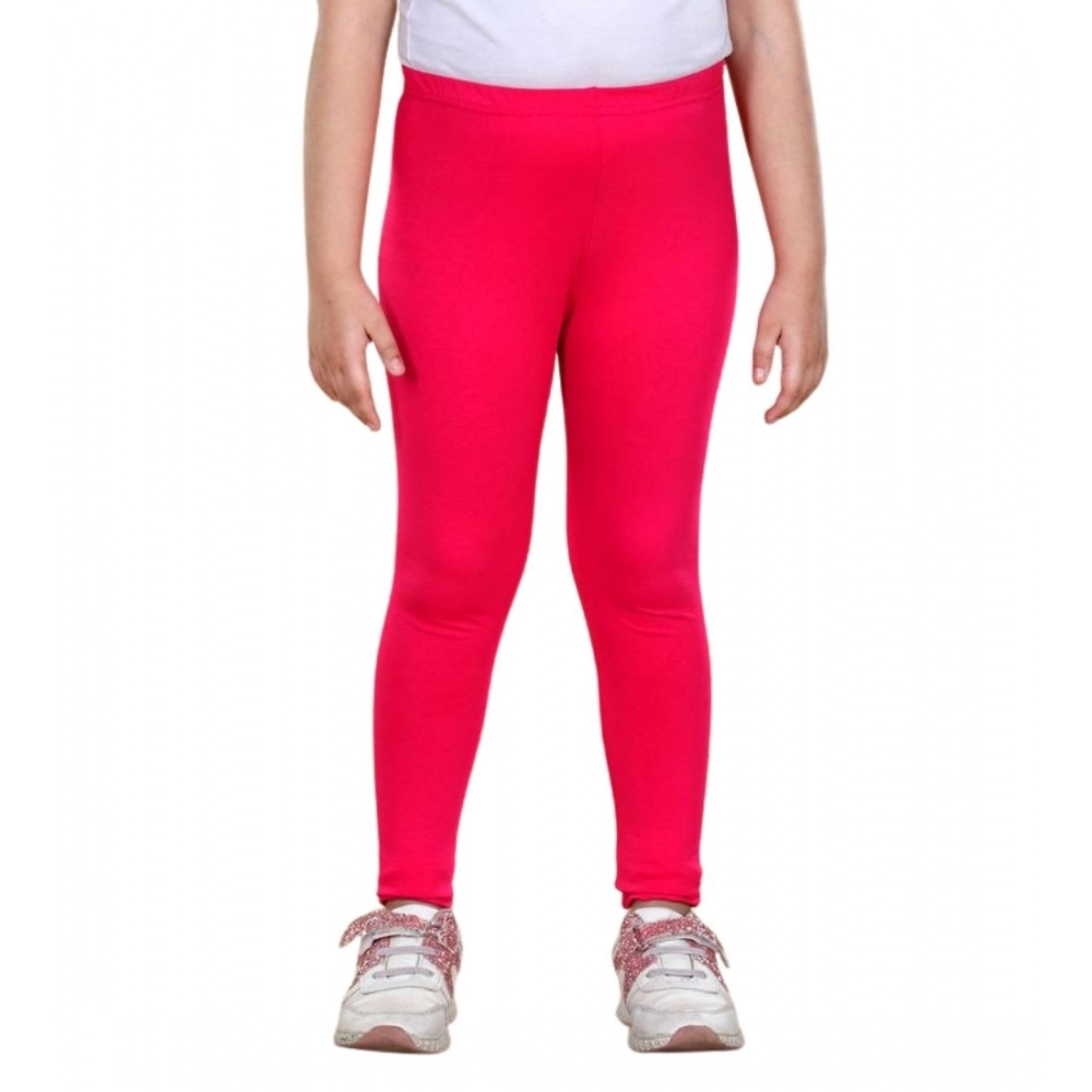 Generic Girl's Cotton Lycra Solid Elasticated Leggings (Dark Pink) - Image 2