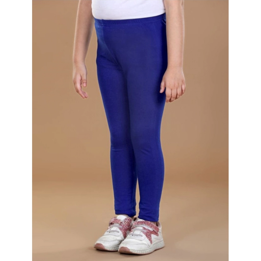Generic Girl's Cotton Lycra Solid Elasticated Leggings (Blue) - Image 3