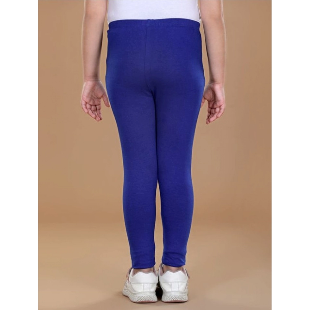 Generic Girl's Cotton Lycra Solid Elasticated Leggings (Blue) - Image 4